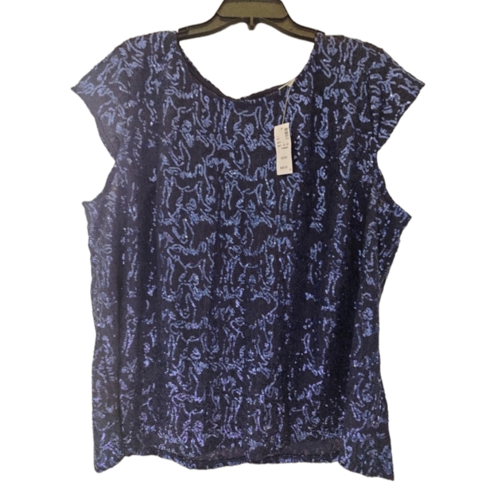 Avenue Navy Sequined blouse NWT 26/28
